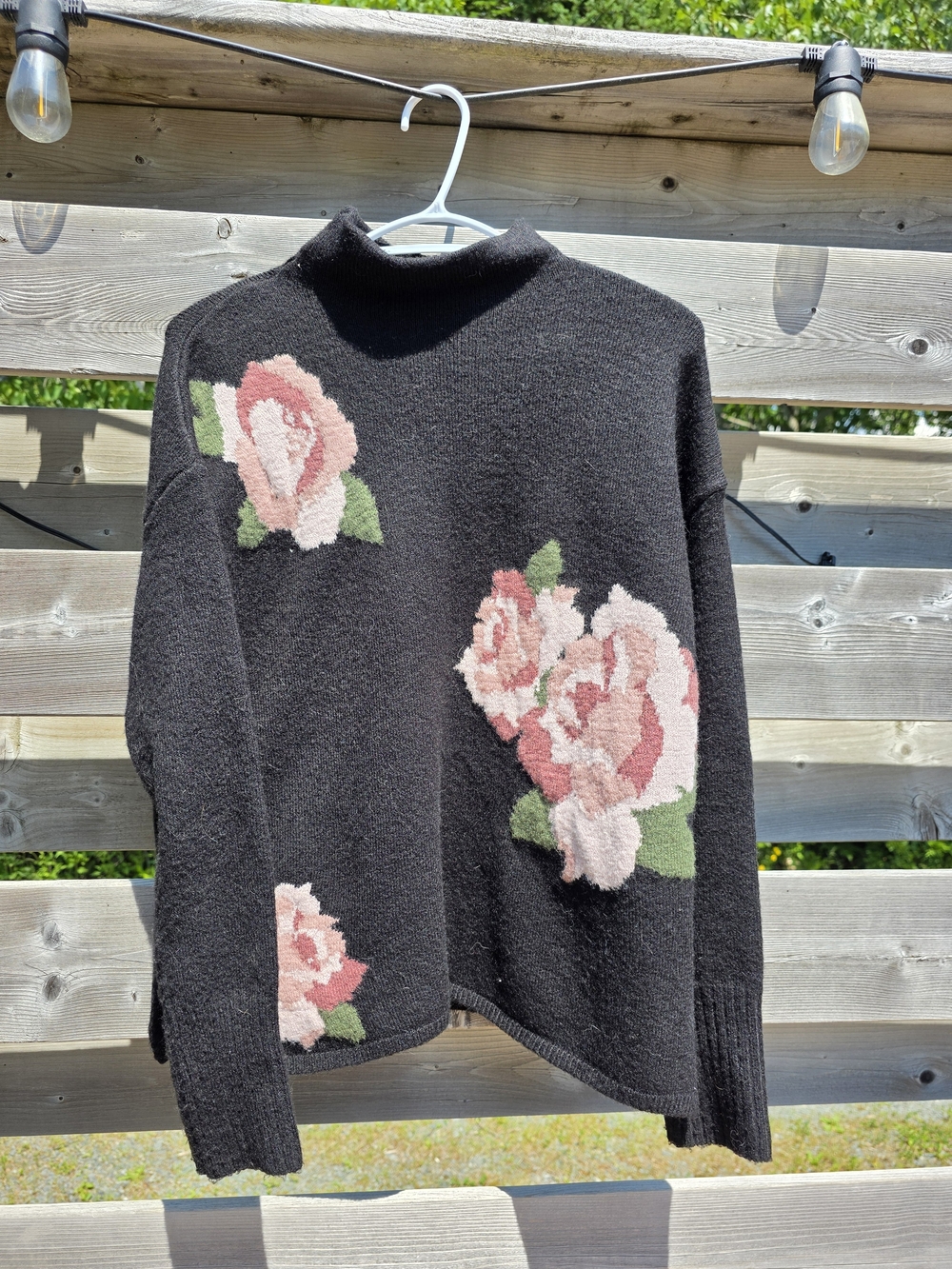NWOT | Turtleneck Sweater with Pink Rose Floral Knit | Size XS